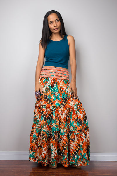 orange maxi skirt boho