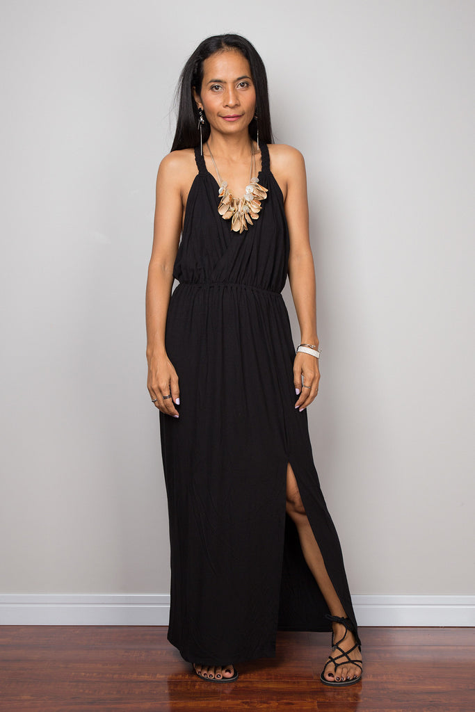 long black backless dress