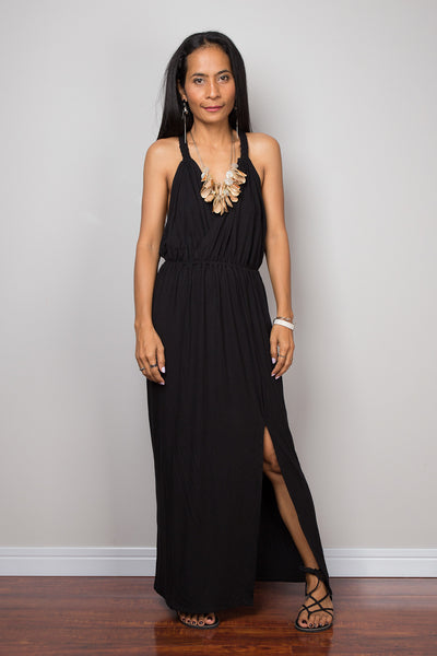 black halter dress midi