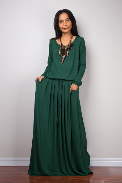 green maxi long sleeve dress