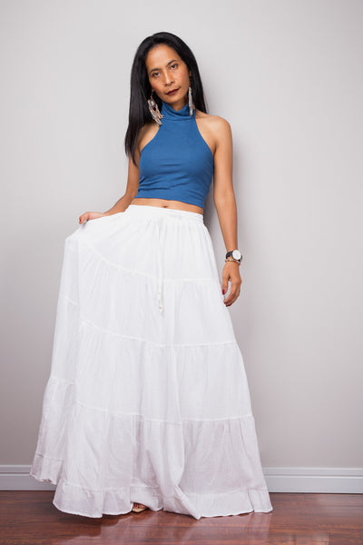 white cotton maxi skirt outfit