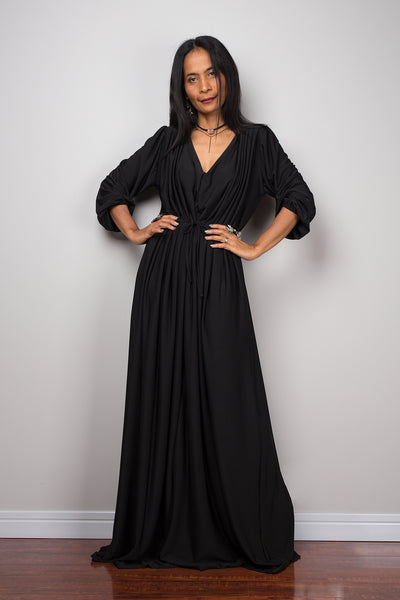 maxi black evening dress