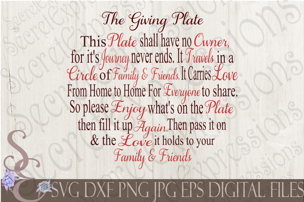 The Giving Plate Svg Digital File Svg Dxf Eps Png Jpg Cricut S Secret Expressions Svg