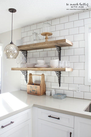 Ornate open kitchen shelving 