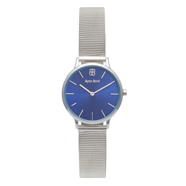 Women's Small Silver Watch Blue Dial 