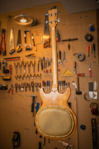 Back of the first fretless bass