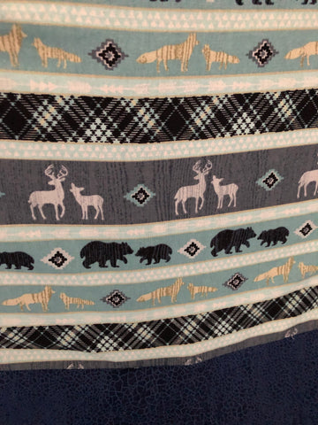 Deluxe Woodland Striped Deer Bear Animals Navy Grey Teepee