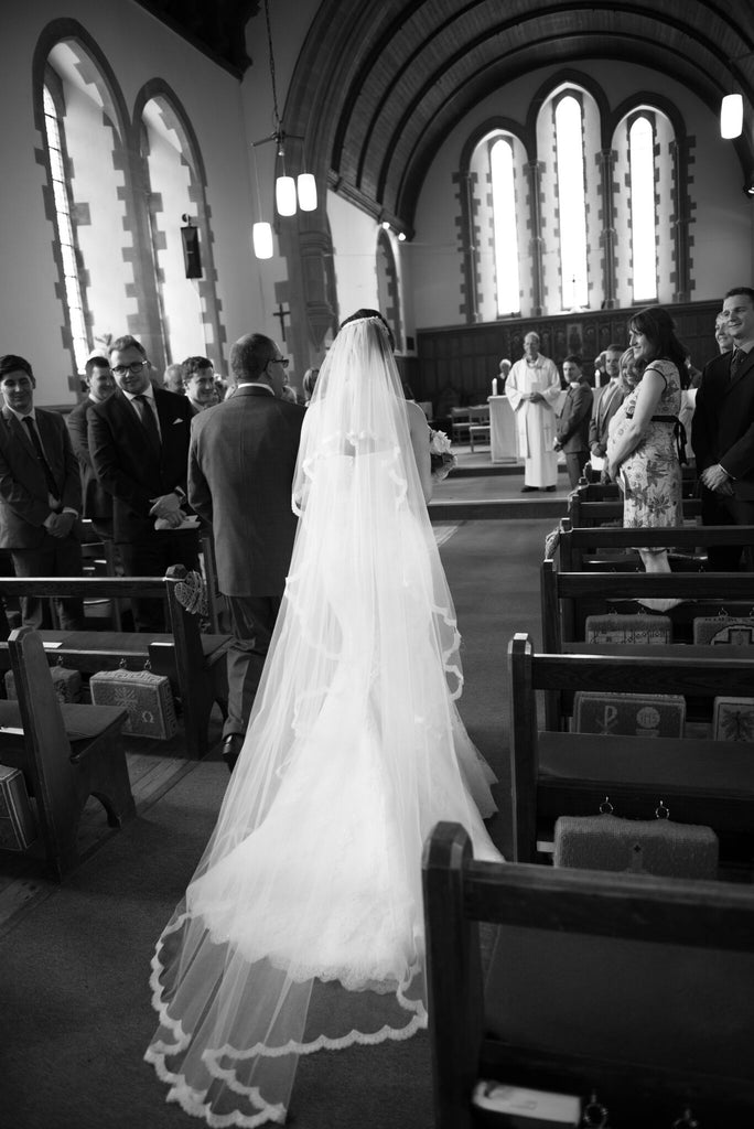 Custom made chapel length wedding veil with lace edge for real Ashley Wild bridal bride Rebecca