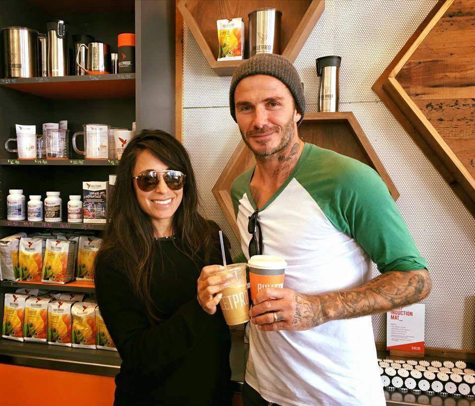 david Beckham and bulletproof coffee in CA santa-monica 