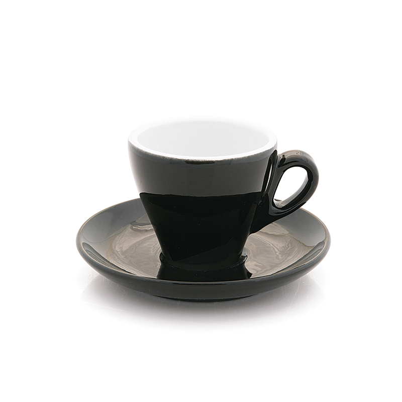 Black espresso cup 2.8 oz Inker with saucer in tulip shape