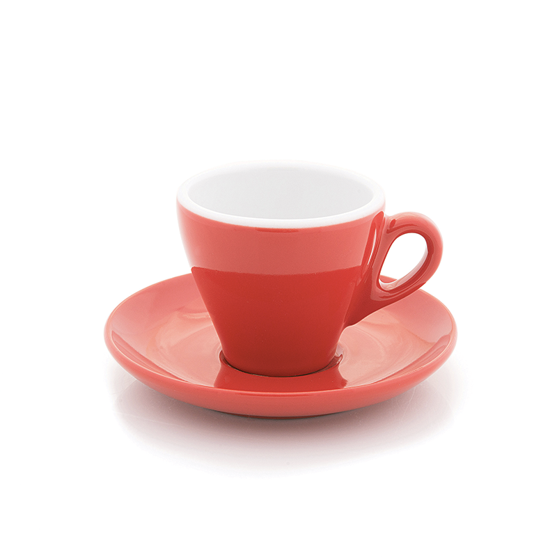 Red espresso cup 2.8 oz Inker with saucer in tulip shape