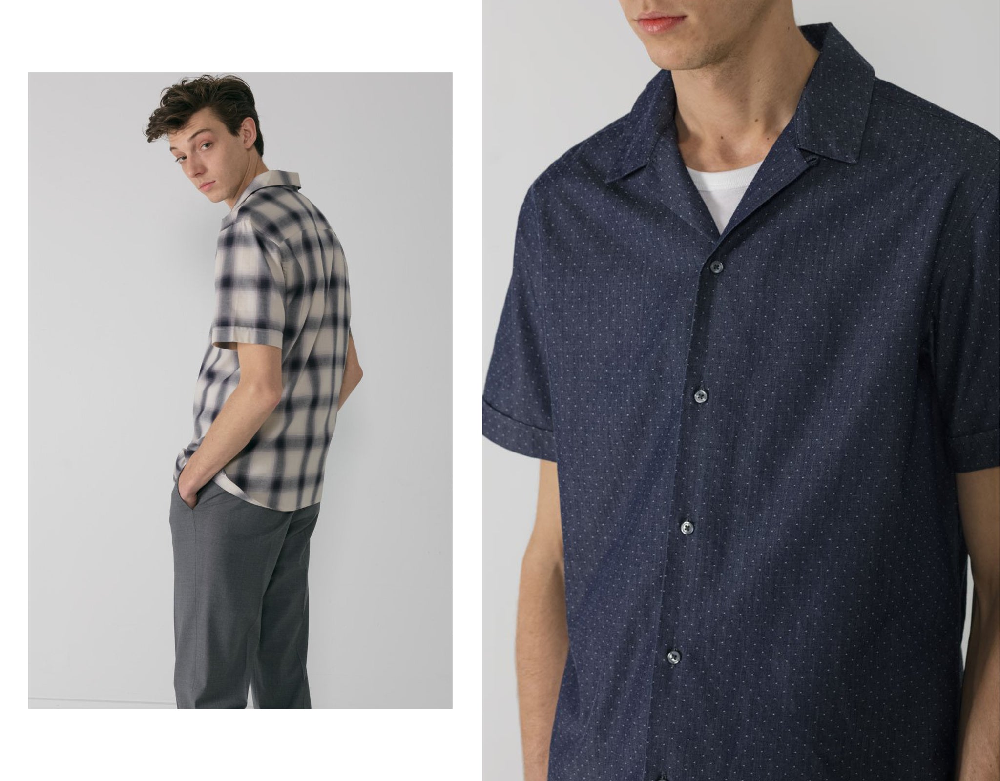 National Standards short sleeve camp shirts on male model