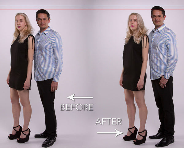 Before and after photo height increasing shoes