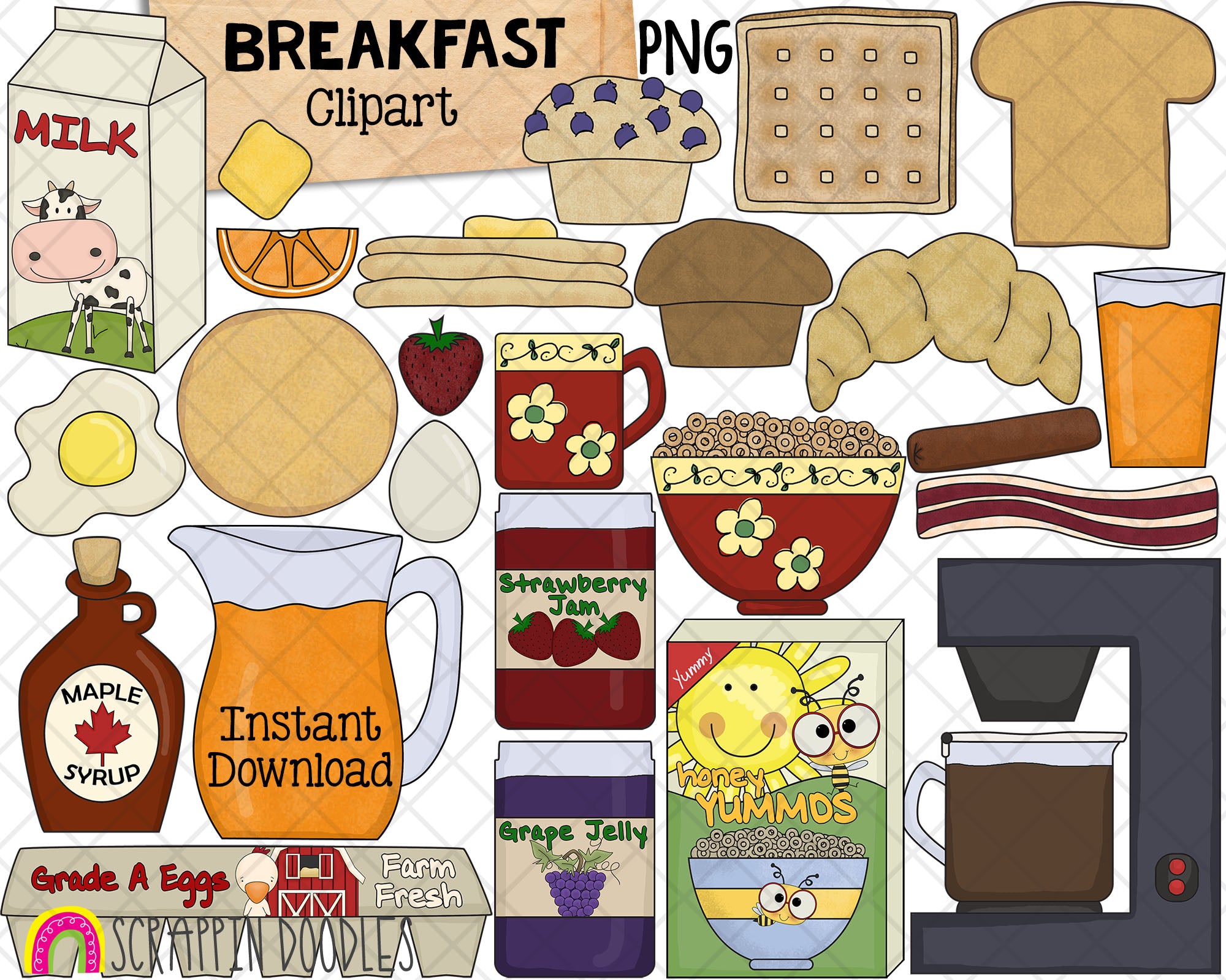 cooked breakfast clipart etsy