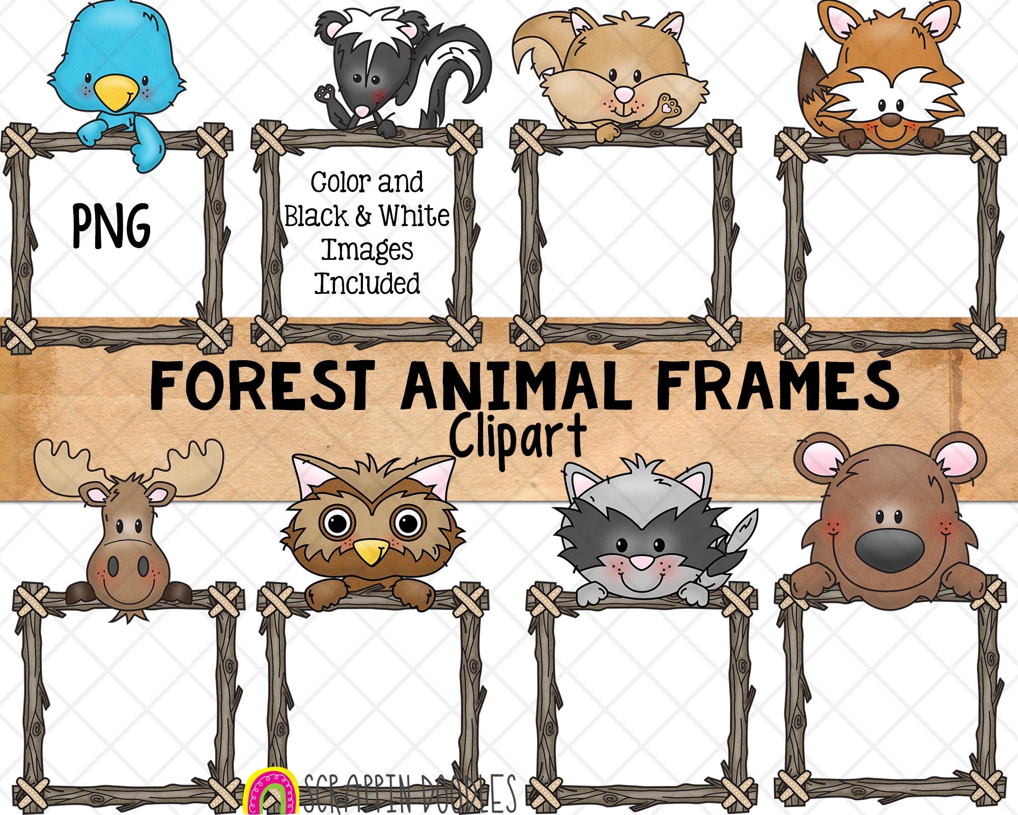 forest animals clipart black and white