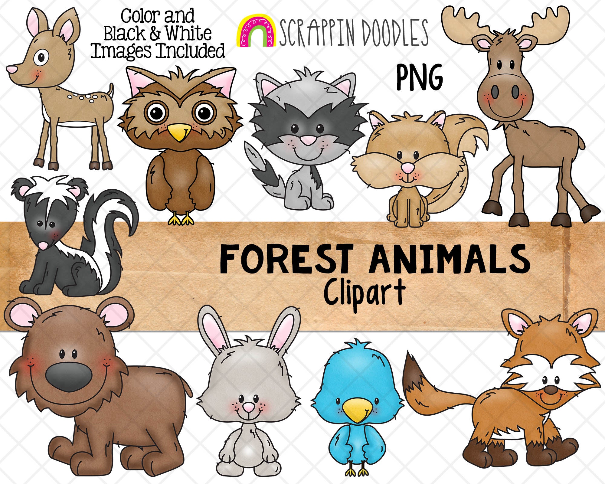 Forest Animals ClipArt - Woodland Brown Bear - Moose - Raccoon - Fox P –  Scrappin Doodles
