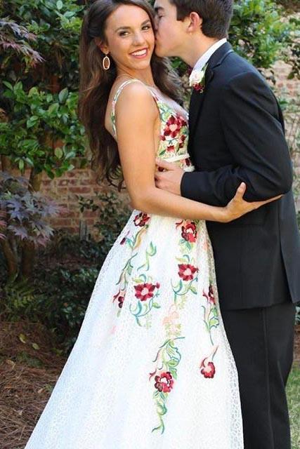 prom dress white with flowers