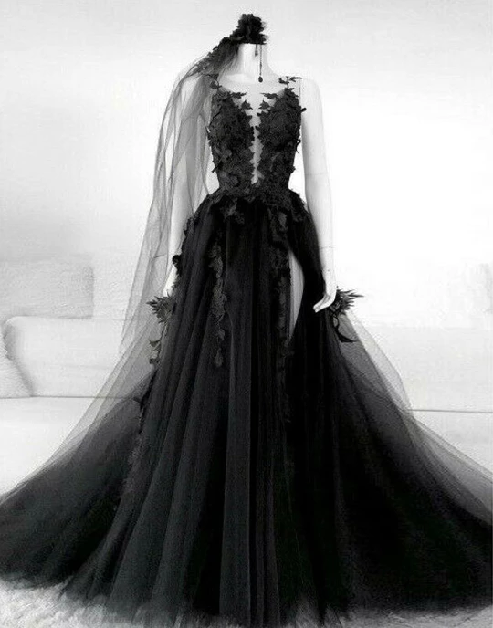 black tulle formal dress