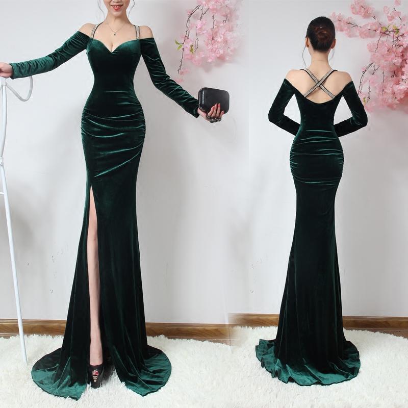 velvet green formal dress