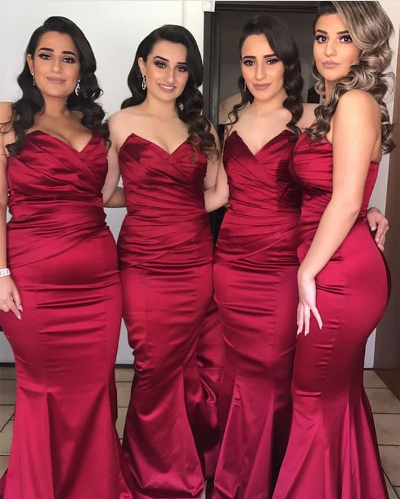 strapless burgundy bridesmaid dresses