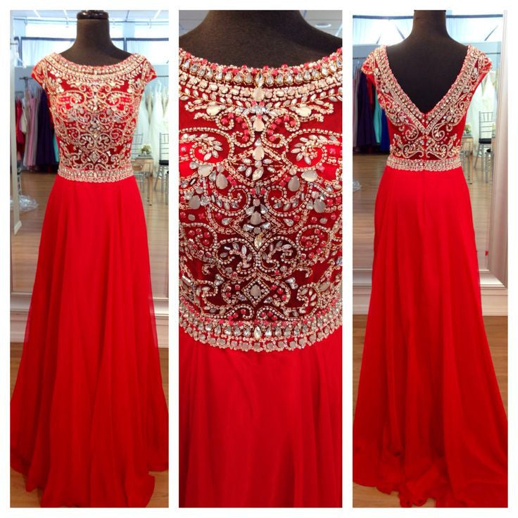 red prom dress with rhinestones