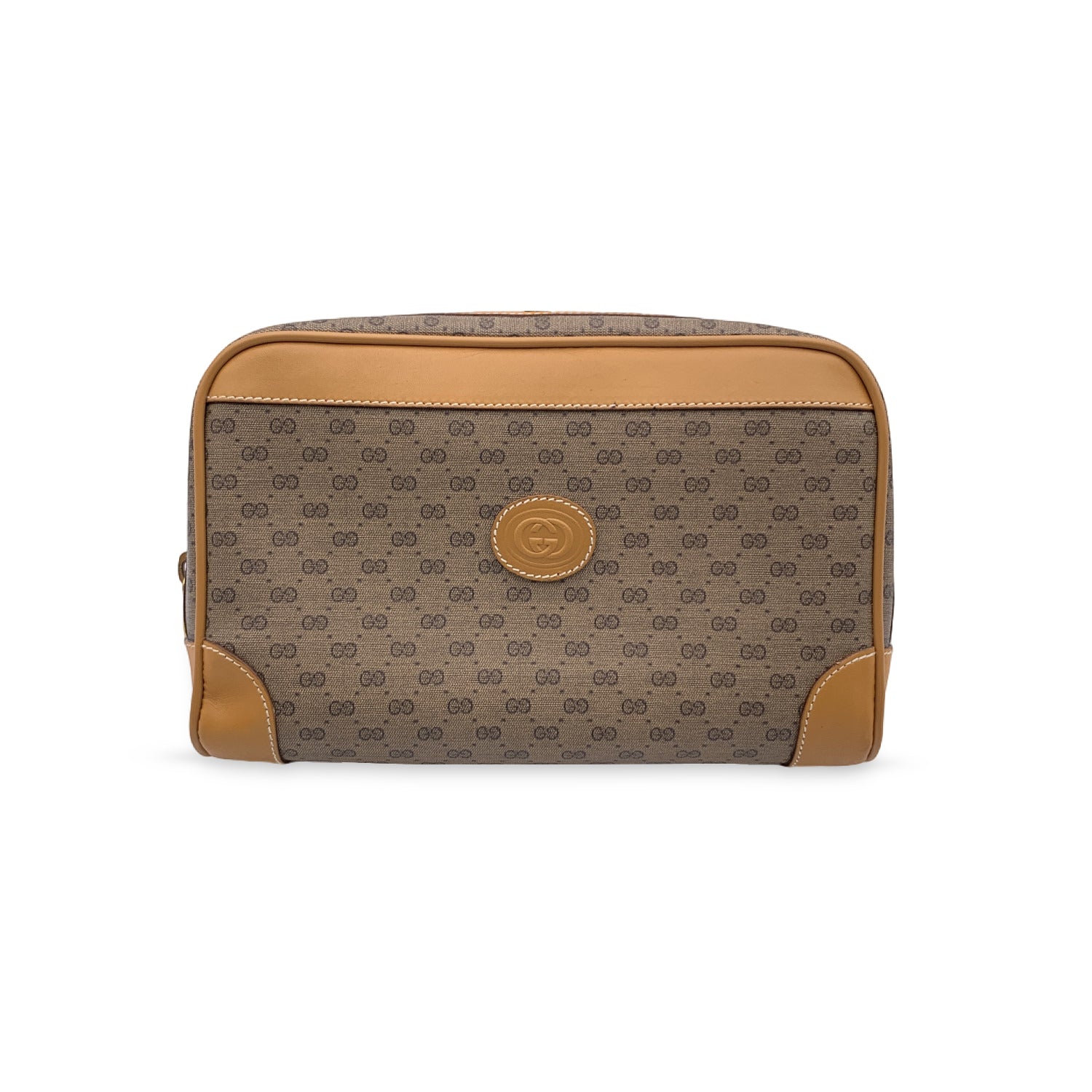 Gucci Vintage Beige Monogram Canvas Cosmetic Bag Clutch Bag – OPA