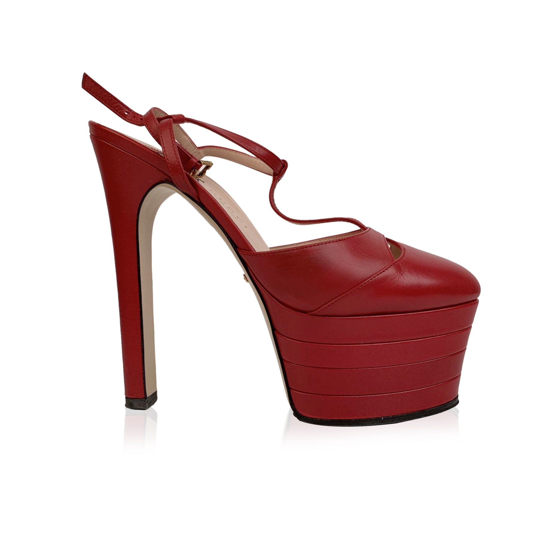 Gucci Red Leather Platform Angel Pumps 