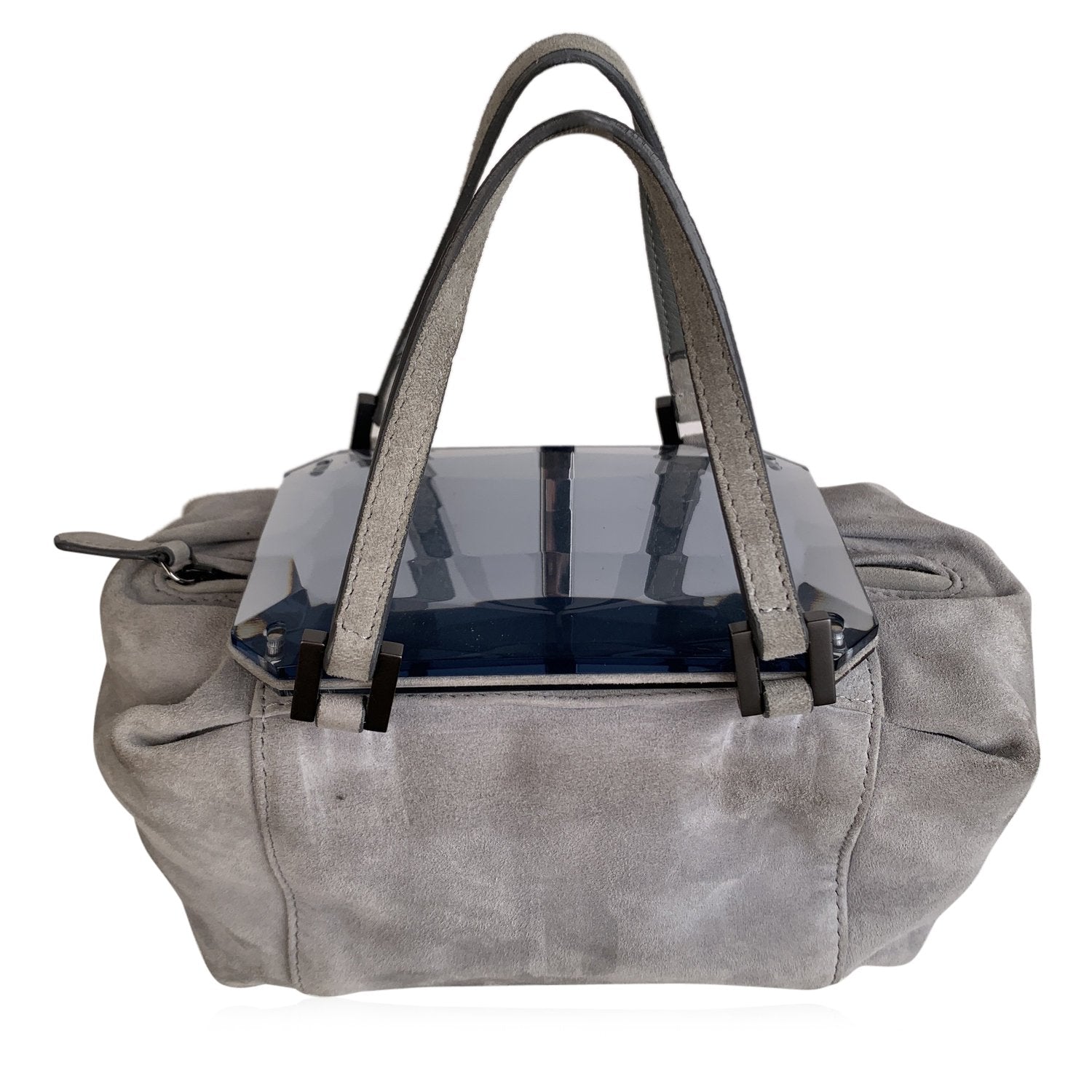 gray suede handbag