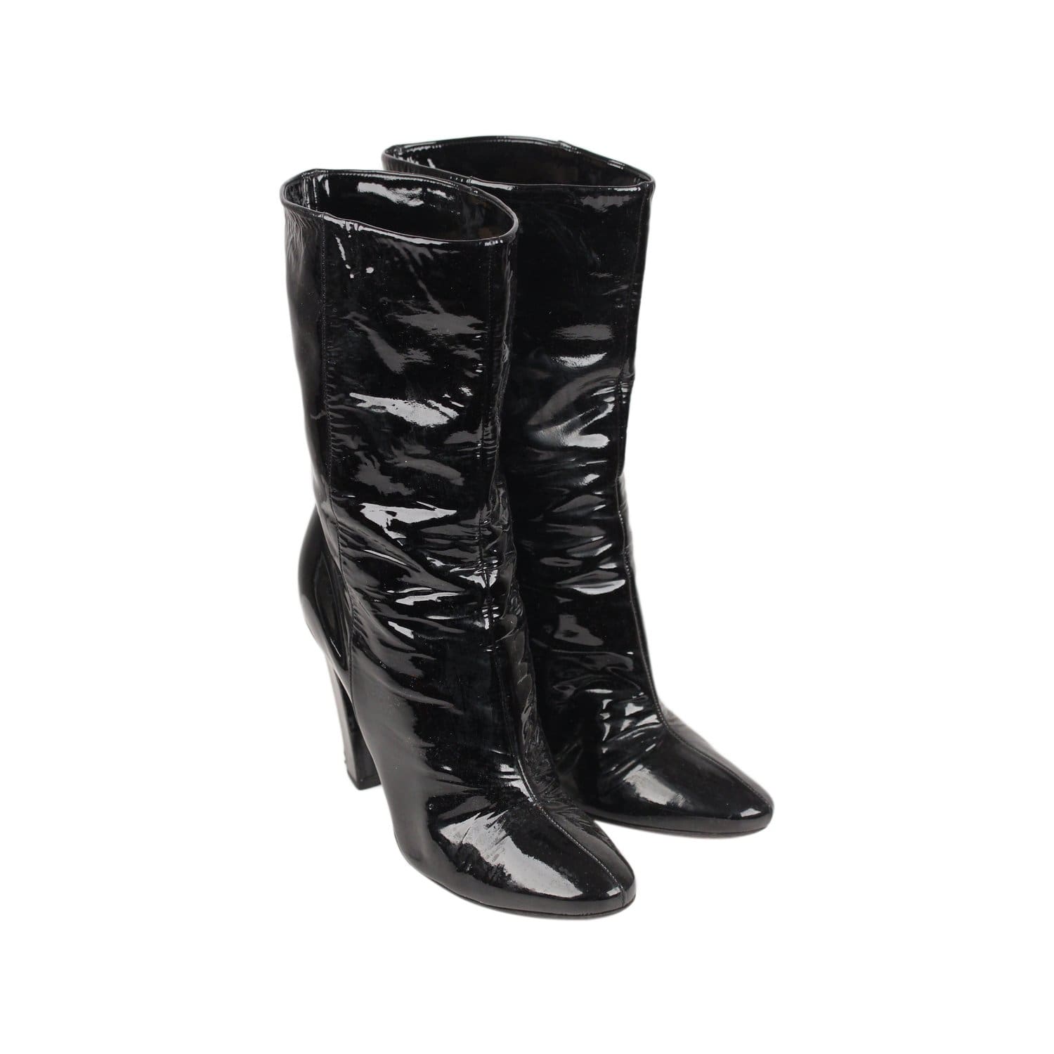 patent leather mid calf boots