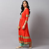 Printed Peach Turquoise Modal Rayon Kurta Palazzo Set
