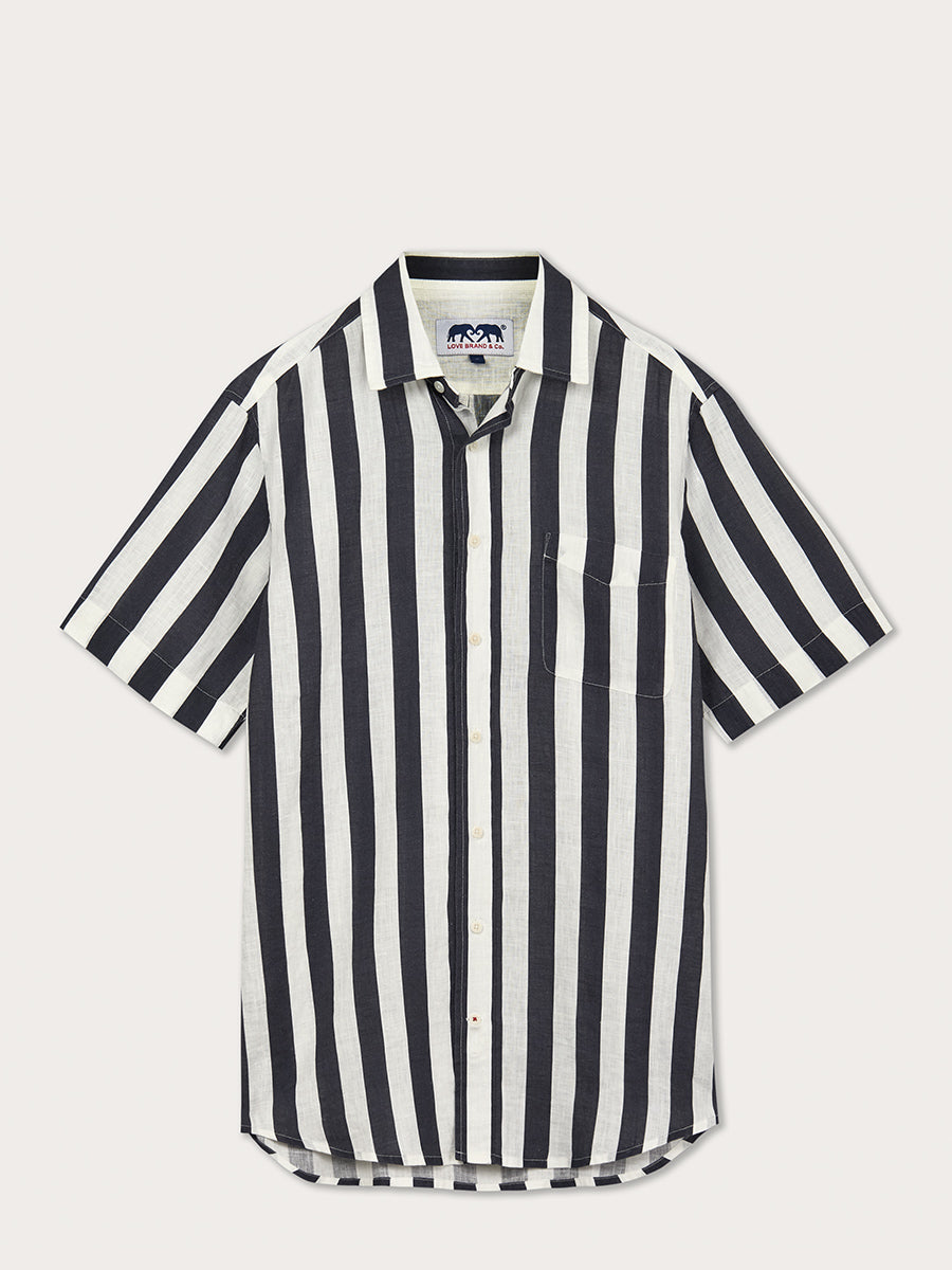Men’s Navy Candy Stripe Manjack Linen Shirt