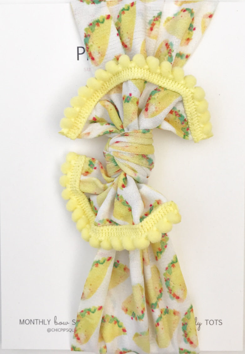 Classic Nylon Headwraps- Taco with Yellow Poms