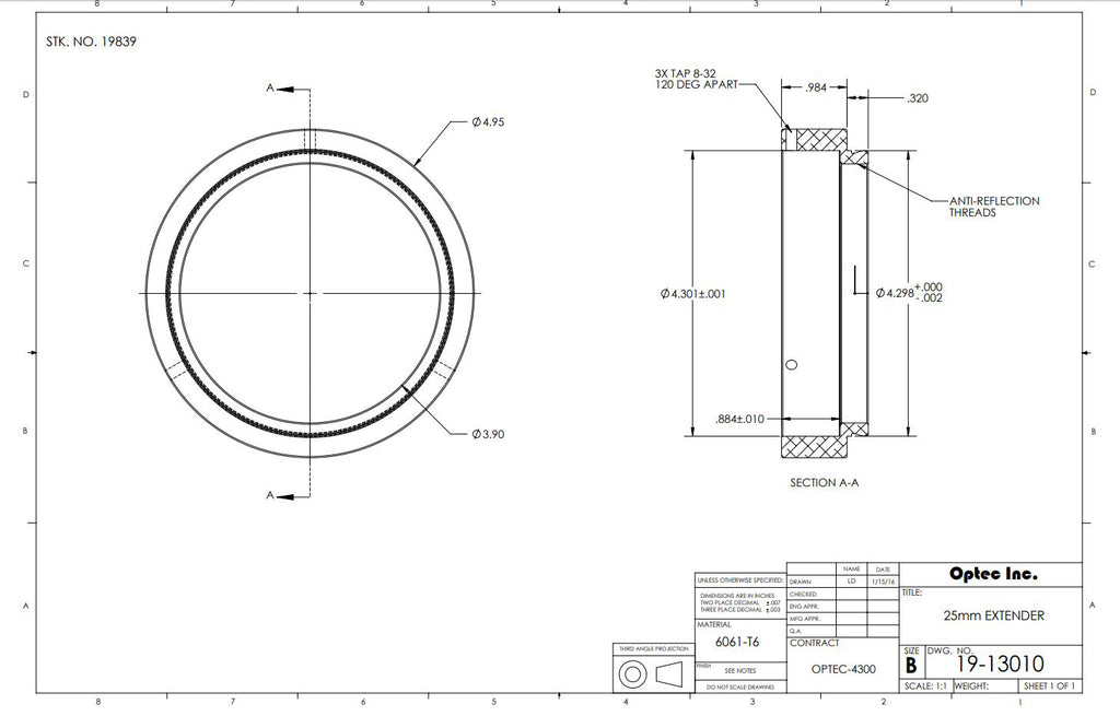 Optec 25mm 4300 Dovetail (Gemini) Extension-long