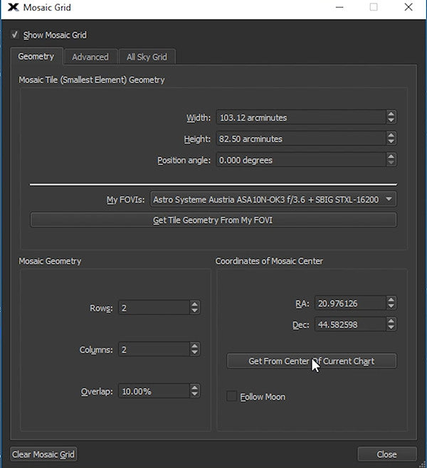theskyx-mosaic grid get from center of current chart