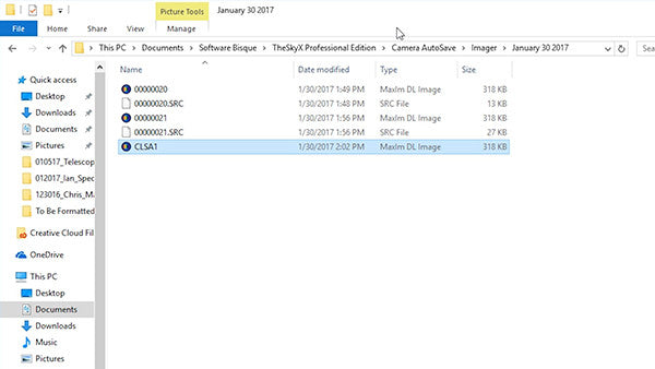 theskyx-saved image camera autosave folder rename for cls closed loop slew