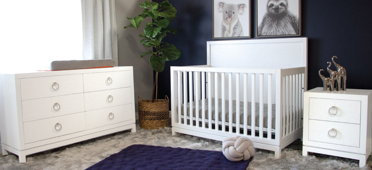 Navy, white and gray modern baby room