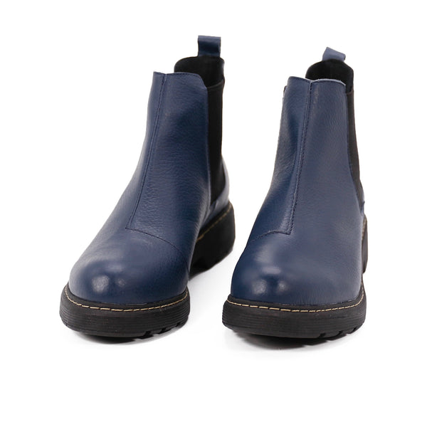 womens navy blue leather ankle boots