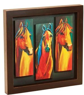 Wild West Living "THREE HORSES" WESTERN SHADOW BOX ART
