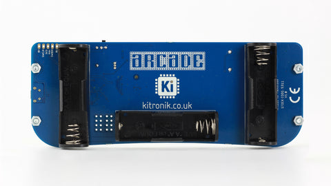 Kitronik ARCADE rear view showing battery cages that double as hand grips