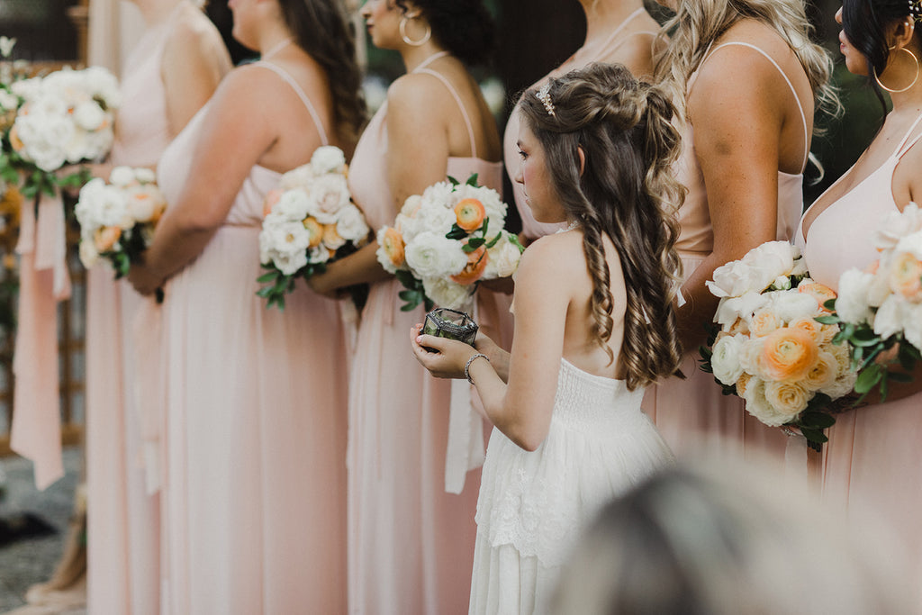 rustic flower girl and bridesmaids