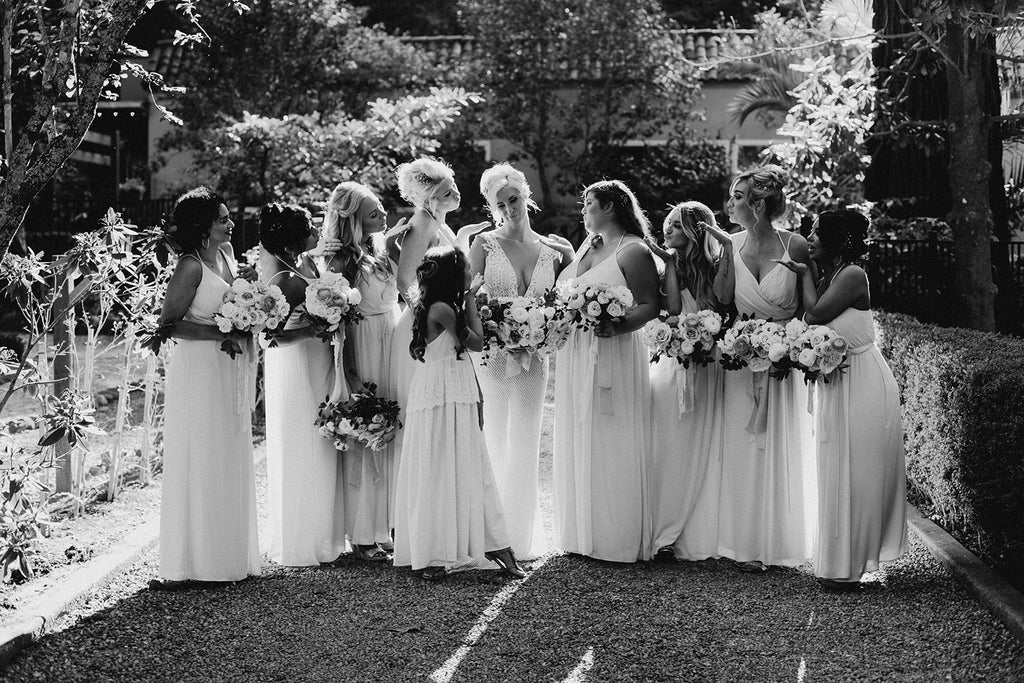 rustic eclectic wedding party flower girl b&w