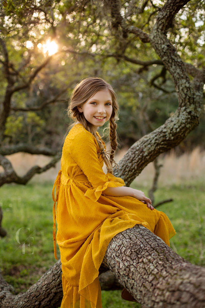 Mara mustard yellow high low maxi dress for a boho inspired photoshoot- Belle & Kai