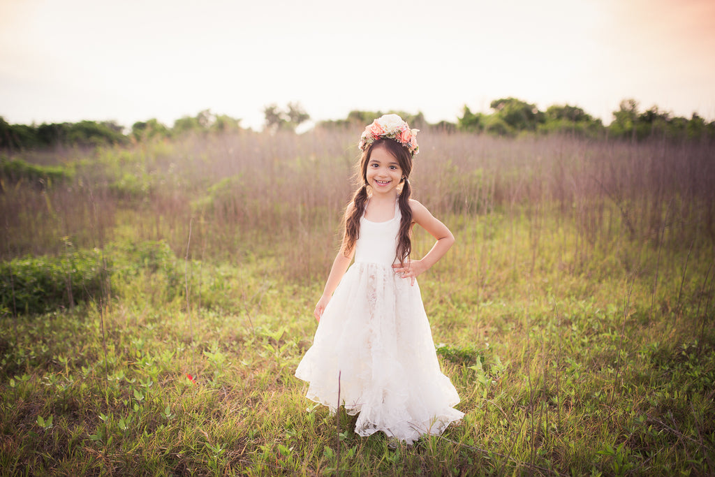 boho white rustic flower girl junior bridesmaid high low maxi dress