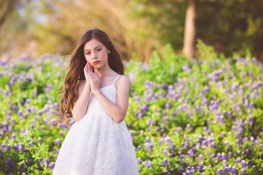 boho lace white flower girl dresses Texas bluebonnet photoshoot ideas for kids