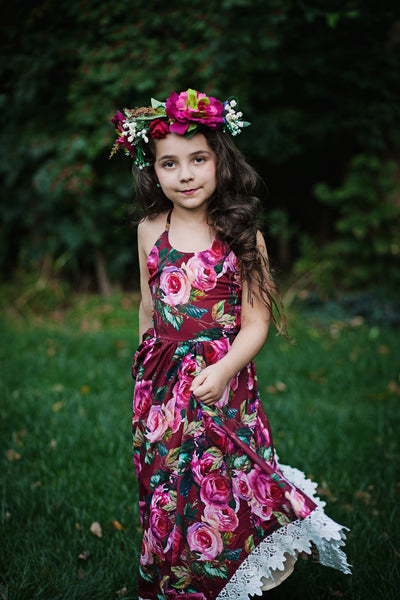 burgundy floral dress for girls