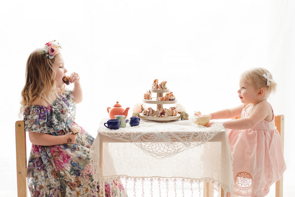 girls vintage floral lace maxi dress tea party photoshoot - Belle and Kai