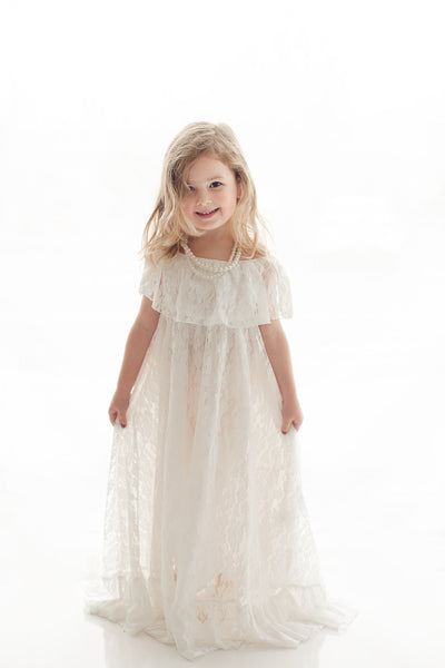 girls boho white lace off shoulder maxi dress tea party photoshoot - Belle & Kai