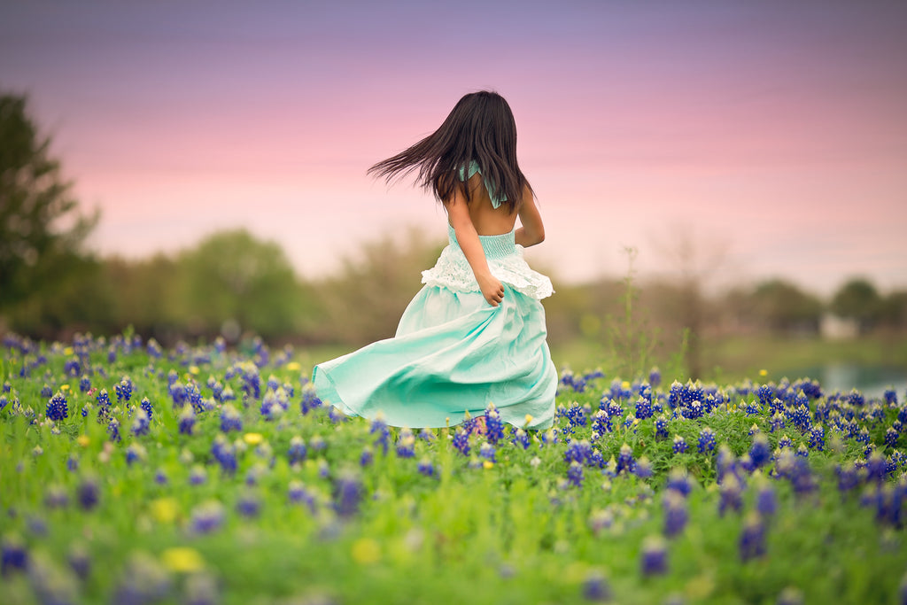 Texas bluebonnet photo ideas boho blue maxi dress for girls