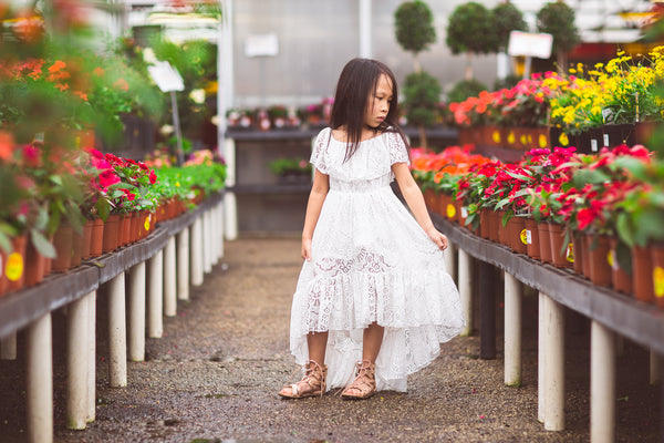 bohemian white lace flower girl high low dress hi low dress 