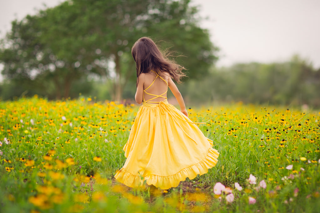 rustic bohemian yellow high low flower girl dresses junior bridesmaid dress